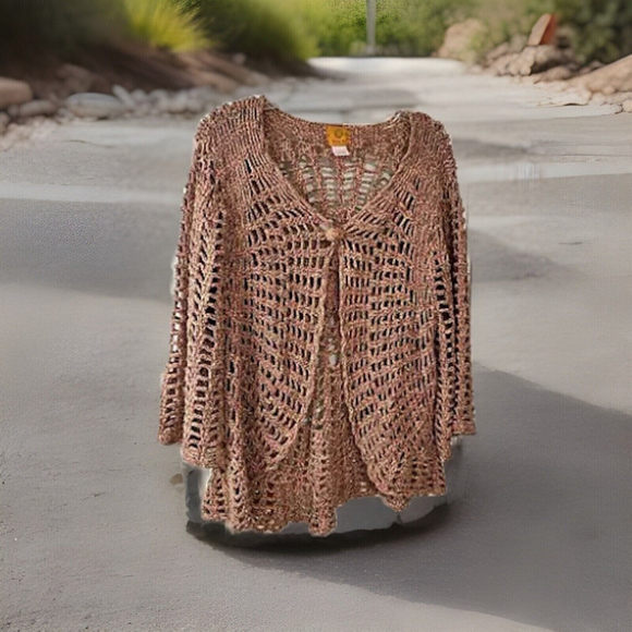 Large Ruby Rd. Pretty Multiple Colored Crocheted Flared Out Shell 3/4 Sleeves - Picture 5 of 8